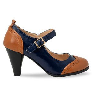 Women's Tan/Navy Two Tone Mary Jane Retro Pump